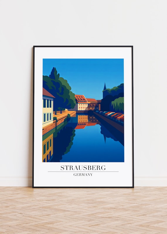 Strausberg Germany Canal Waterfront Modern Illustration Travel Poster