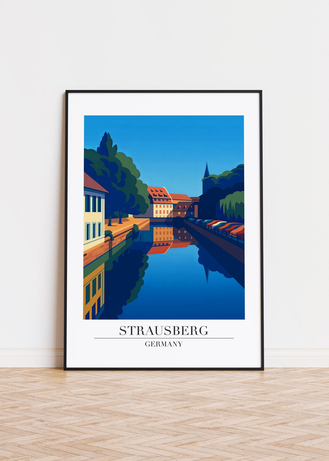 Strausberg Germany Canal Waterfront Modern Illustration Travel Poster