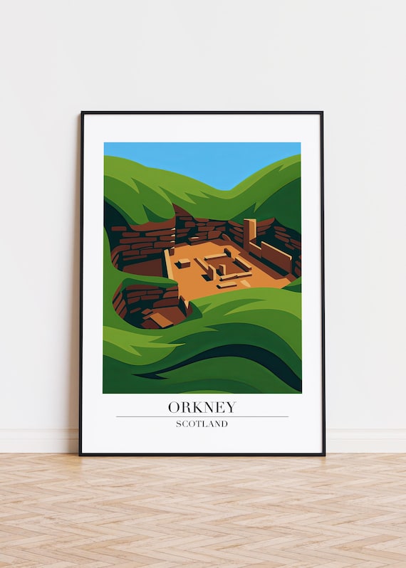 Orkney Scotland Island Ancient Stone Ruins Modern Travel Poster