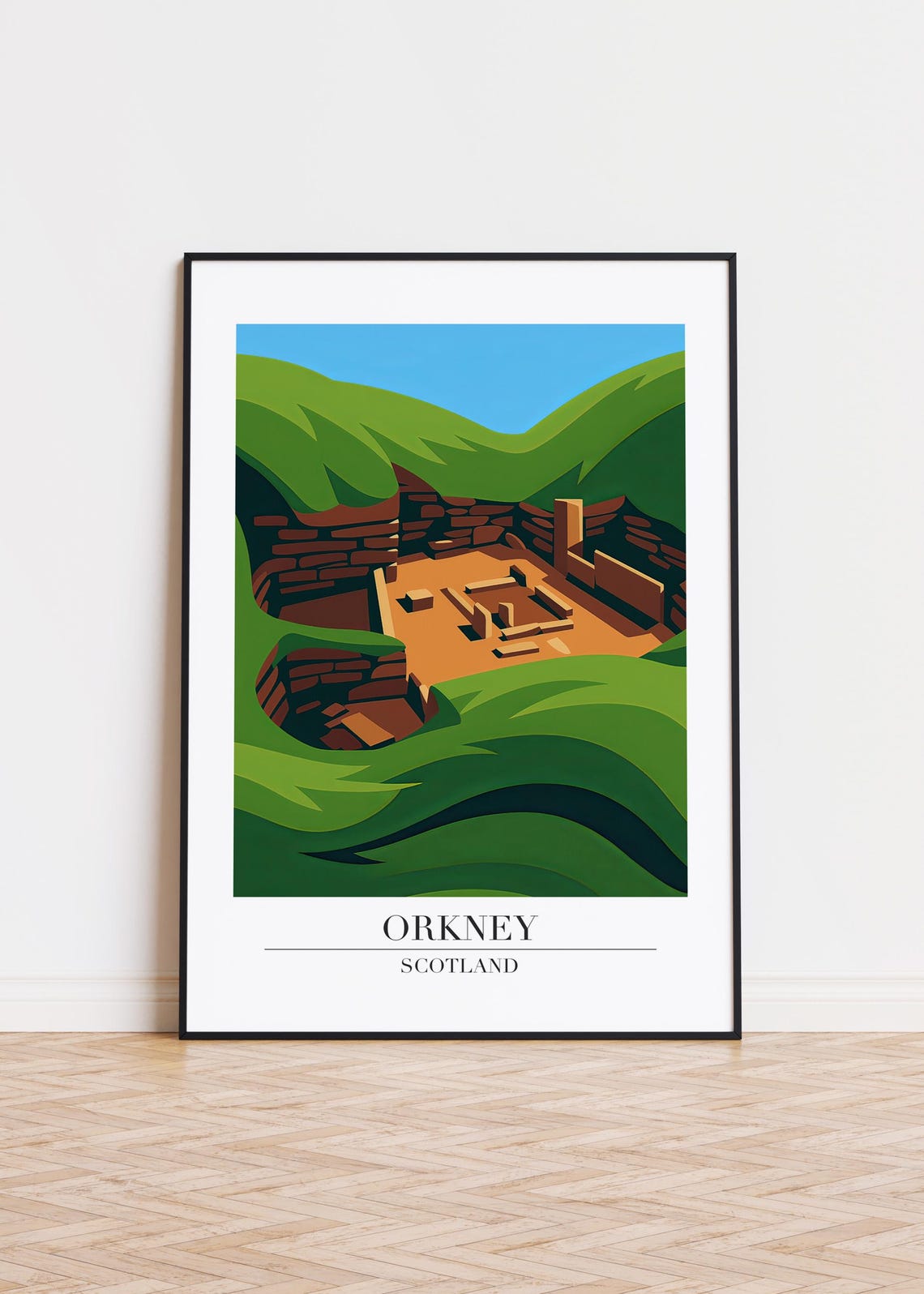 Orkney Scotland Island Ancient Stone Ruins Modern Travel Poster