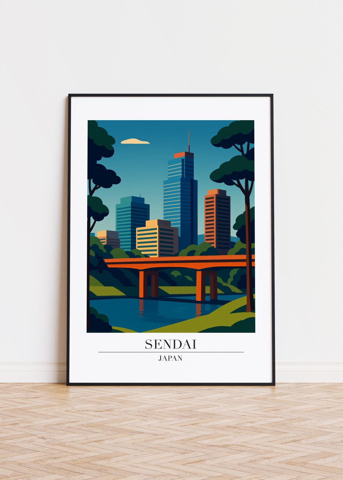 Sendai City Modern Travel Poster