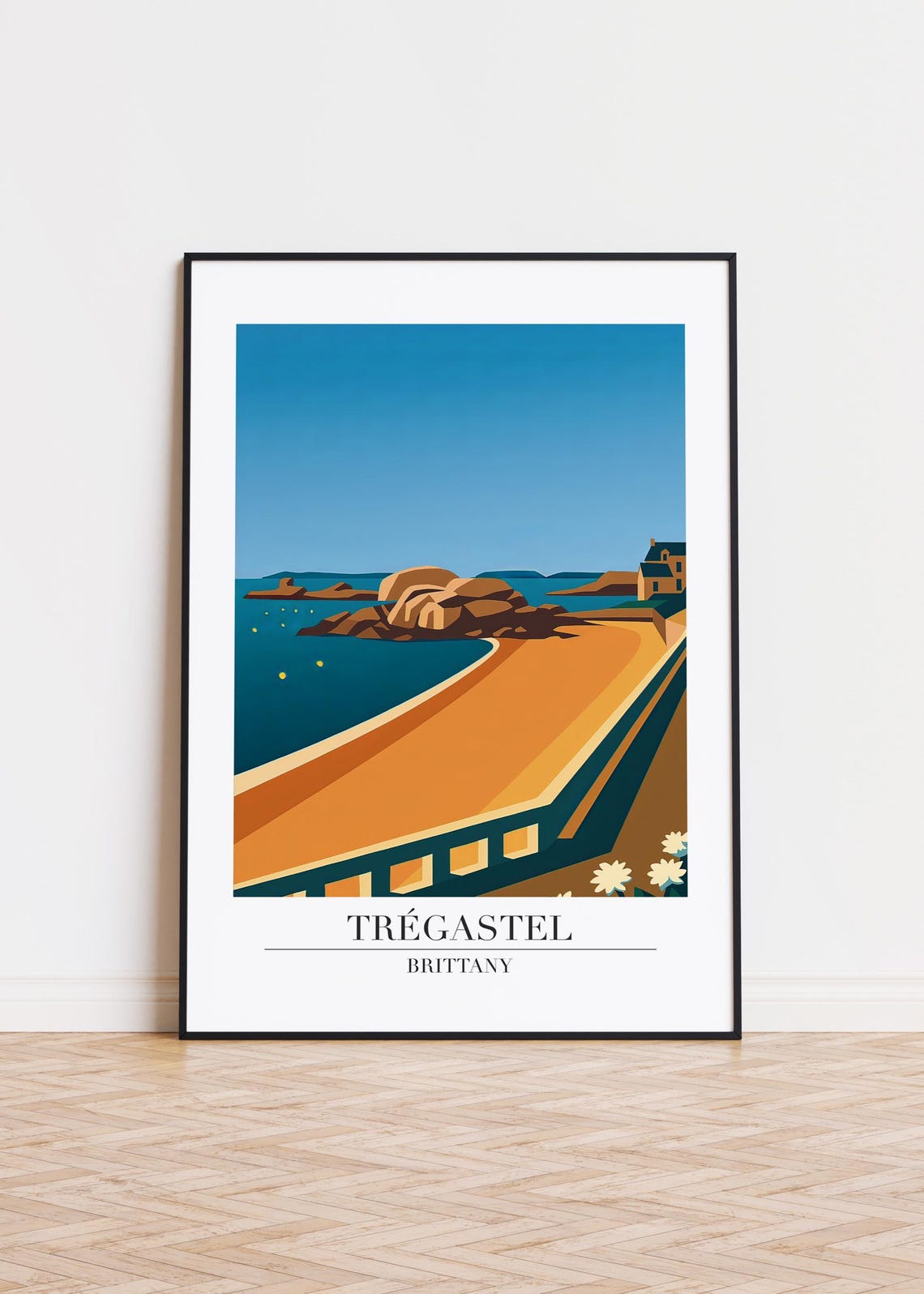 Tregastel Brittany Rocky Coast Beach Vintage Retro Travel Poster