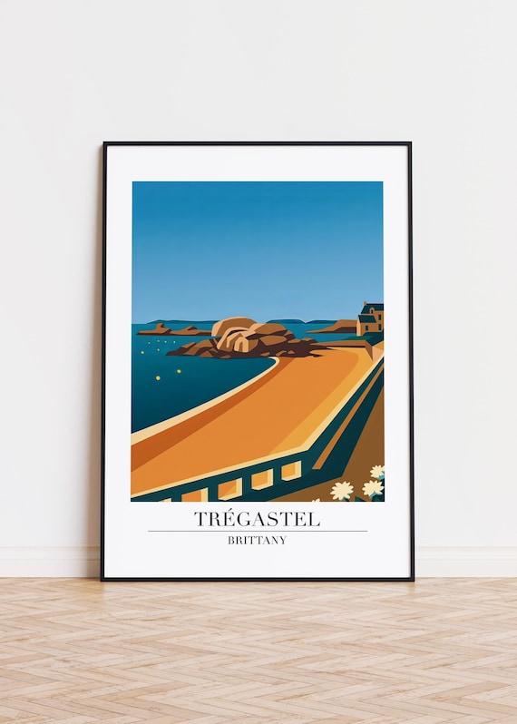 Tregastel Brittany Rocky Coast Beach Vintage Retro Travel Poster