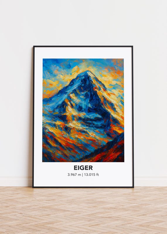 Eiger Poster Mountain Print Modern Oil Painting Style Art
