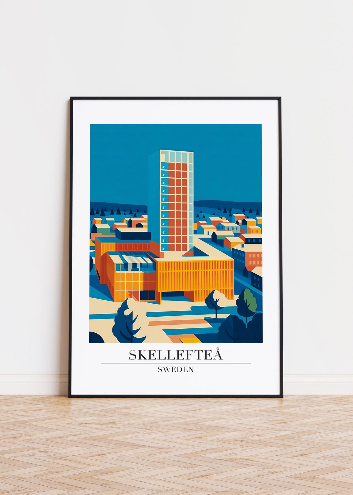 Skellefte Cityscape Poster Modern Scandinavian Art Print