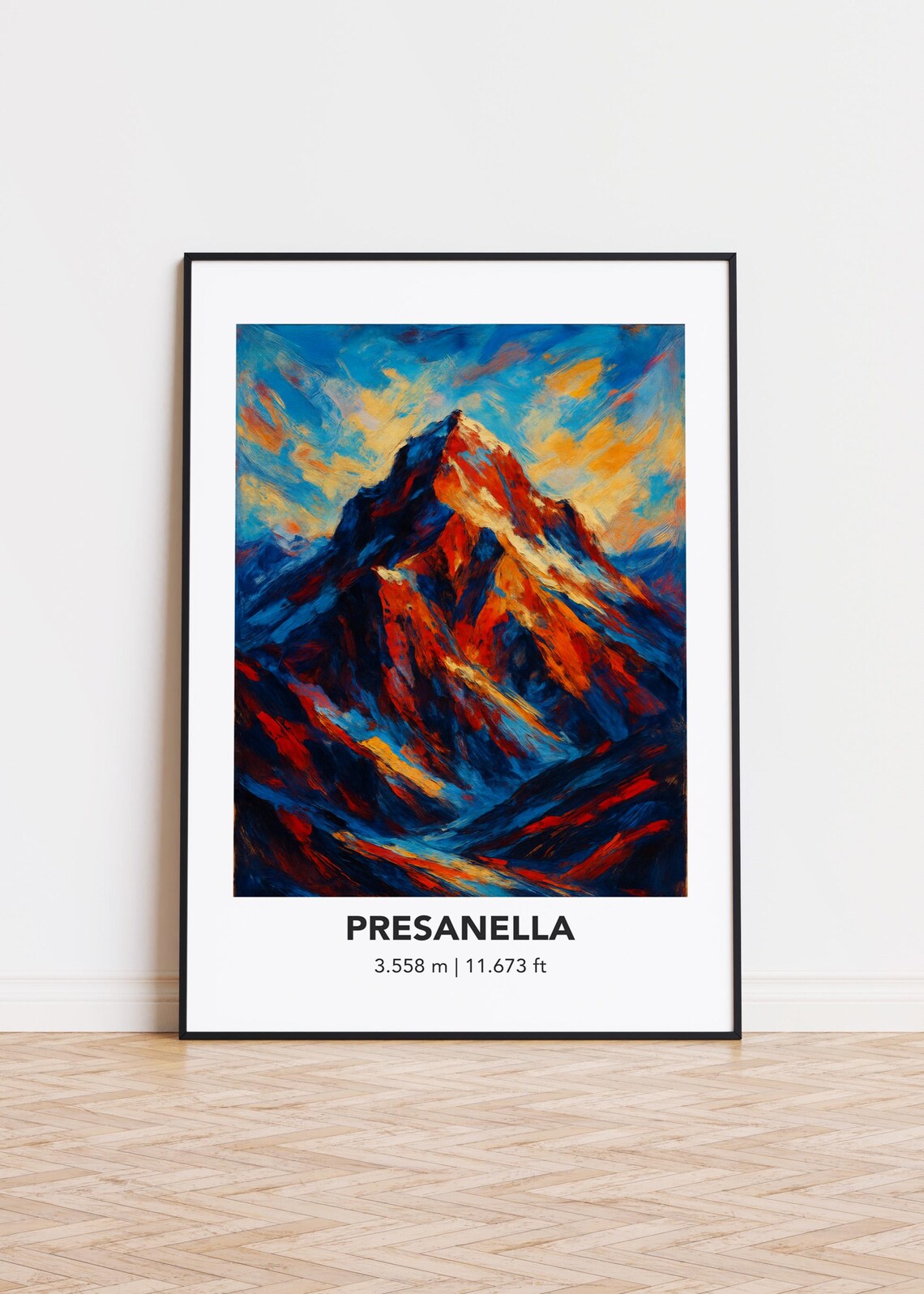 Presanella Mountain Colorful Fiery Sunset Oil Painting Peak Wall Art