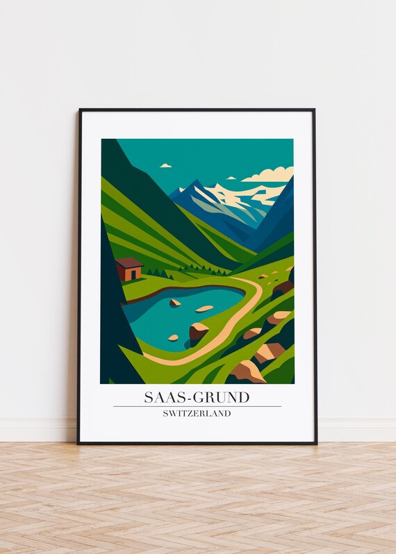 Saasgrund Switzerland, Modern Travel Poster