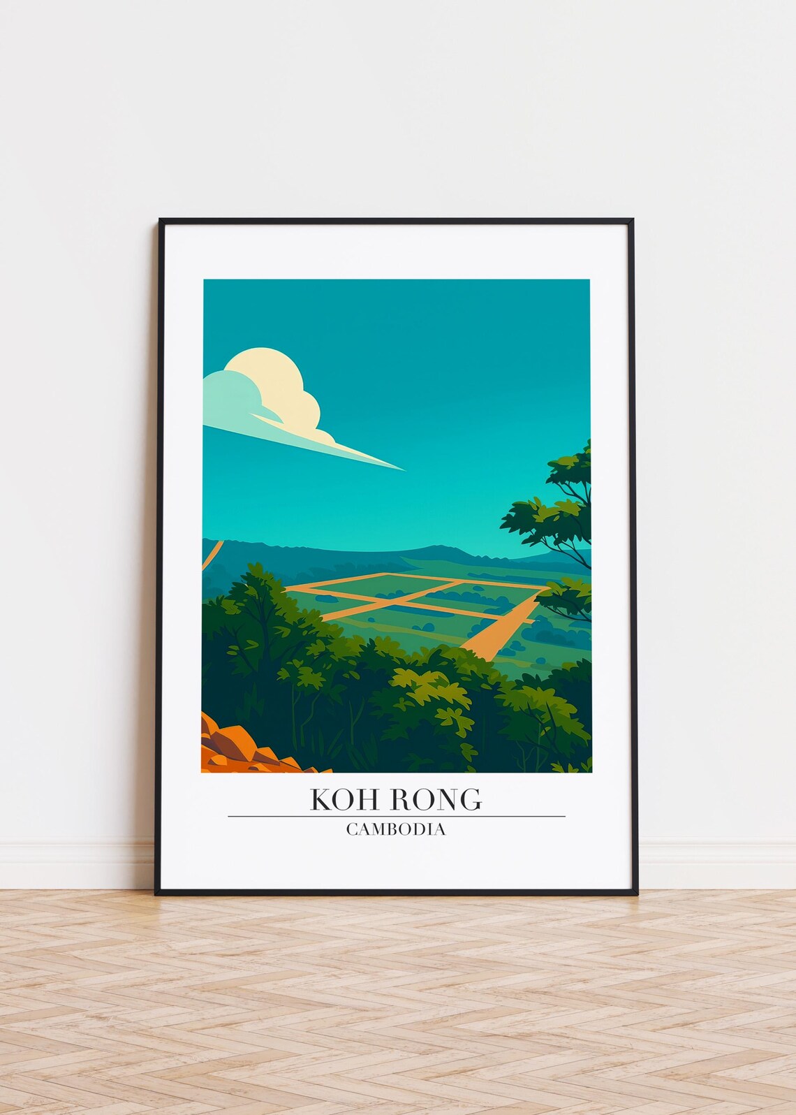 Koh Rong Cambodia Lush Island Landscape Modern Travel Poster