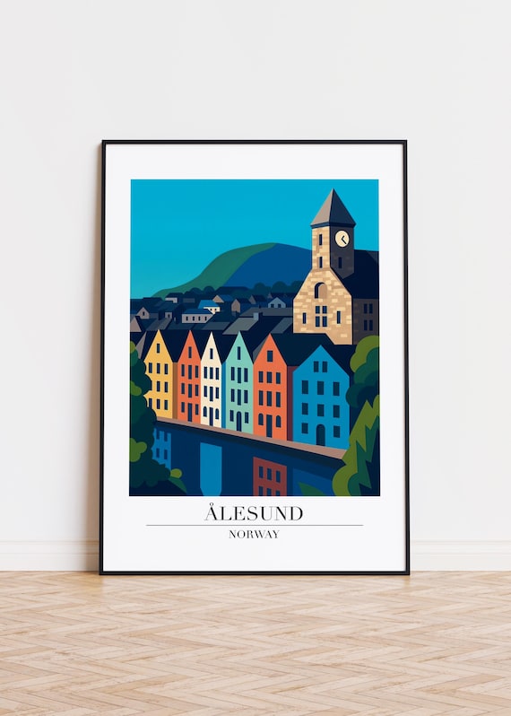 Lesund Norway Poster City Illustration Art Print