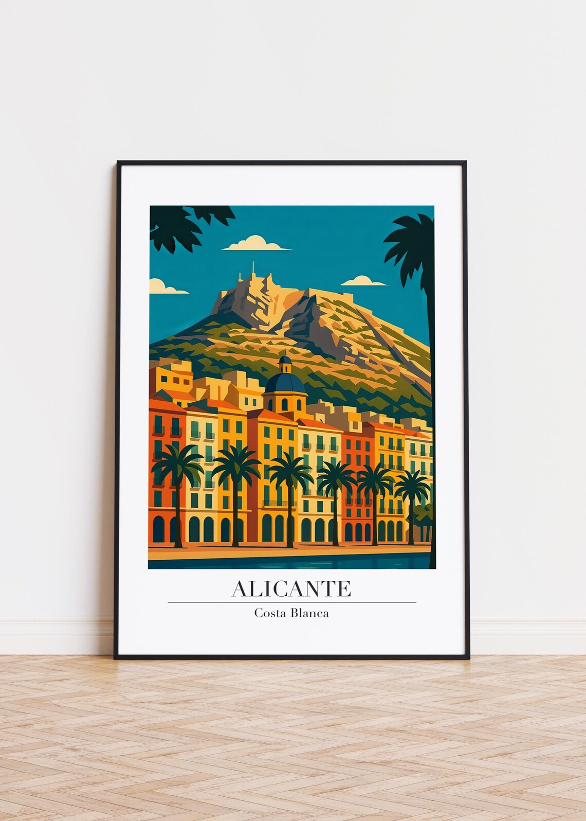 Alicante Costa Blanca Waterfront Palms Castle Hill Travel Poster