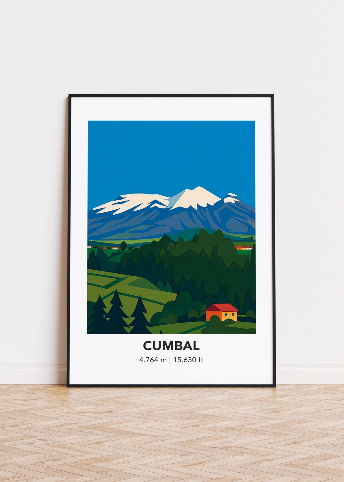 Cumbal Snow Capped Mountain Peak Green Pine Valley Art Poster