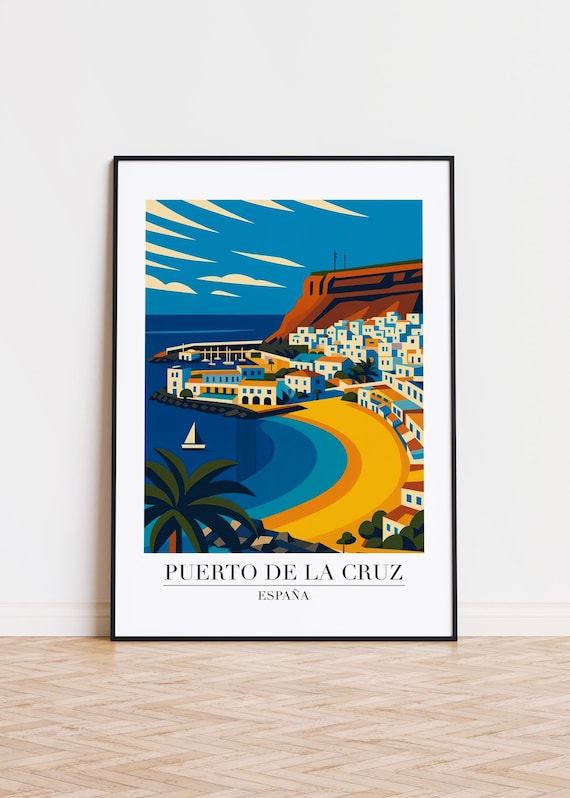 Puerto de la Cruz Spain Poster Harbor Town and Crescent Beach