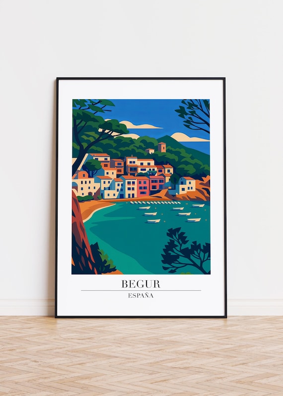 Begur Spain Colorful Fishing Village Bay Boats Retro Travel Poster