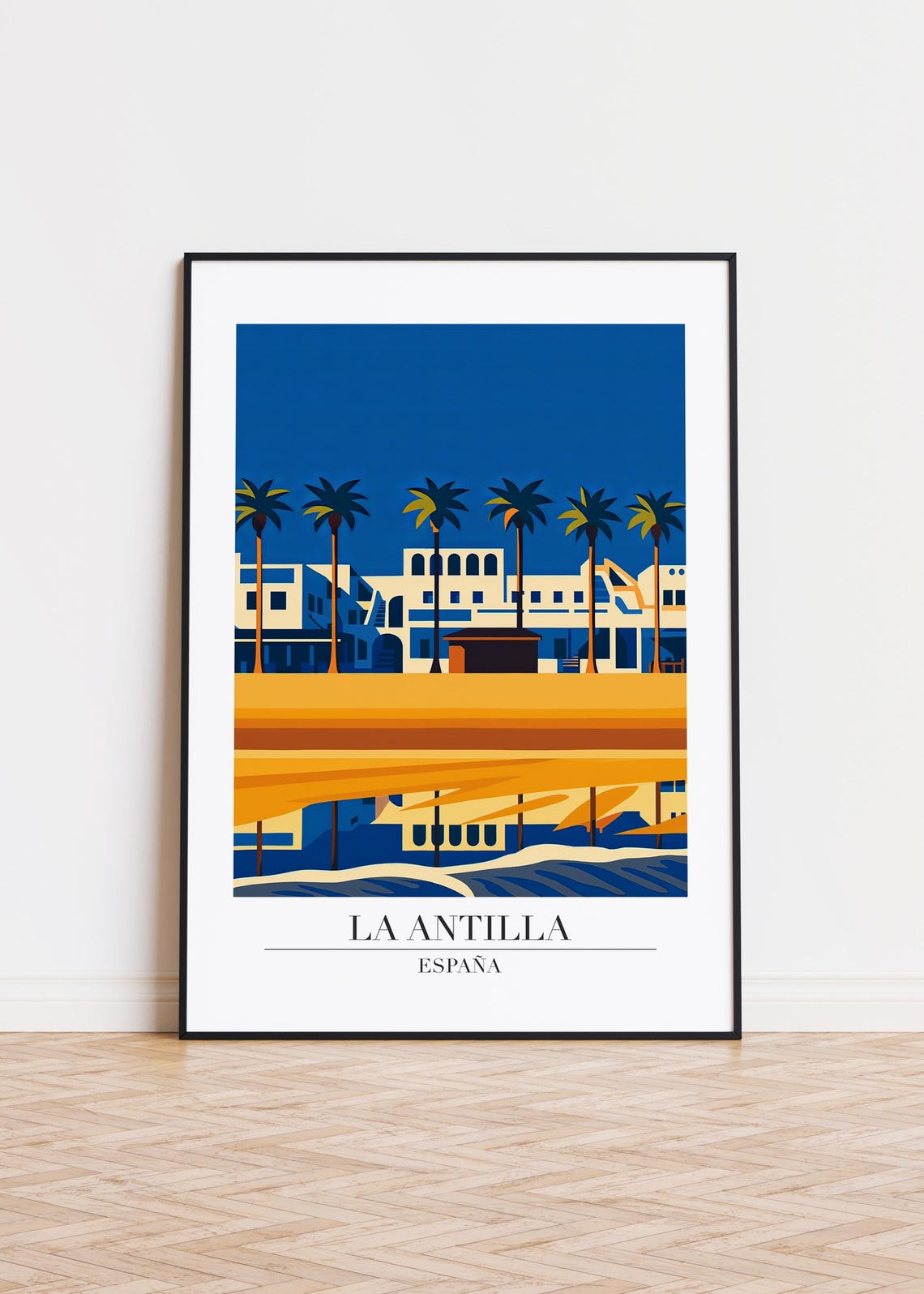 La Antilla Spain Night Palms Waterfront Moonlit Coastal Travel Poster