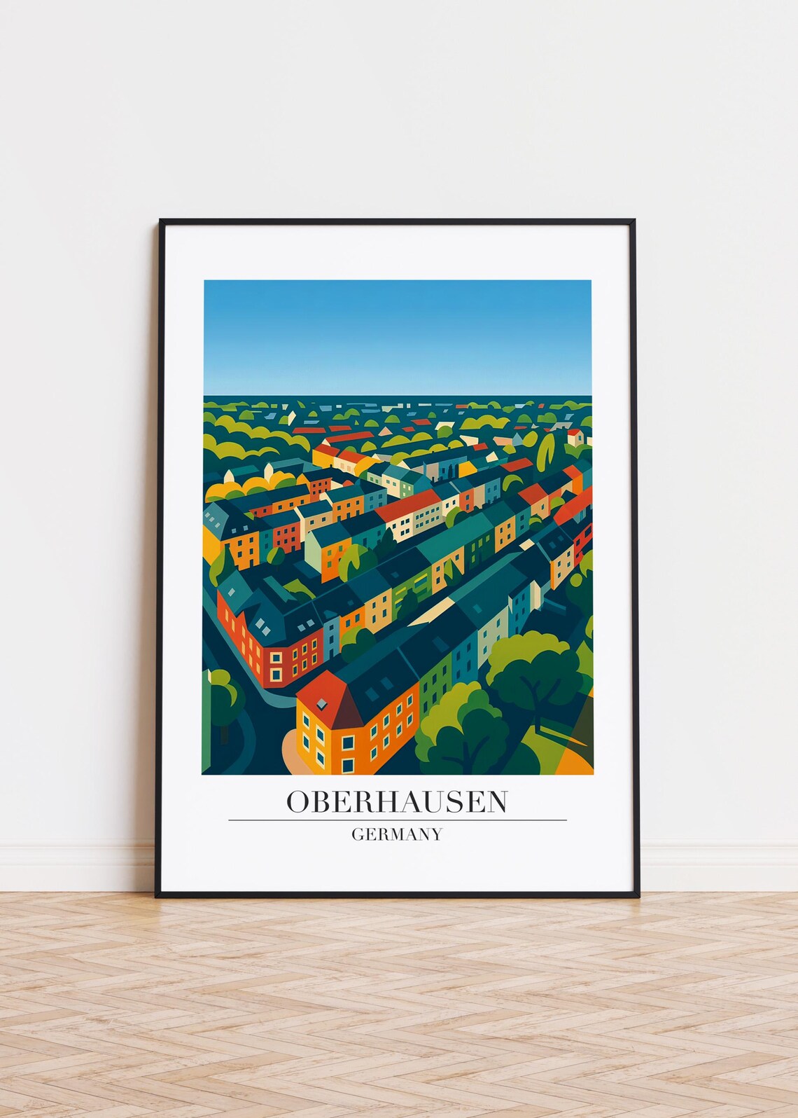 Oberhausen Germany Aerial City View Retro Travel Illustration Poster