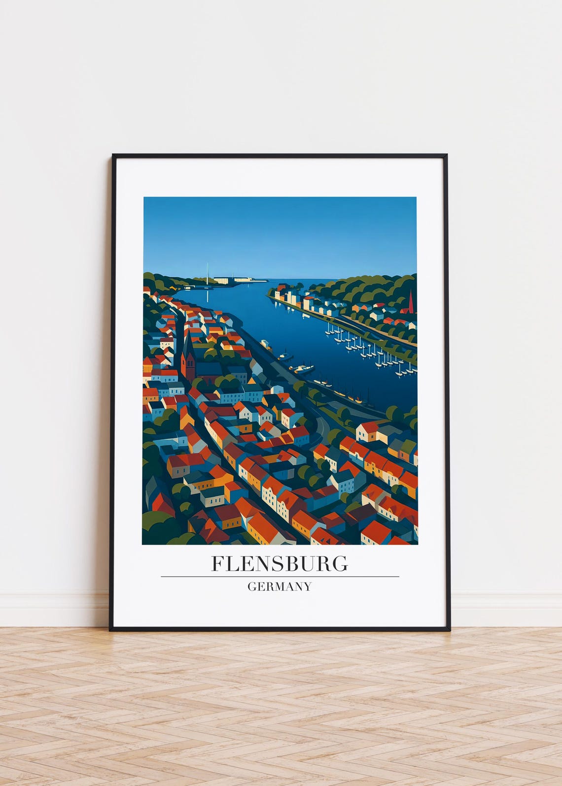 Flensburg Germany Harbor Aerial View Colorful Cityscape Travel Poster