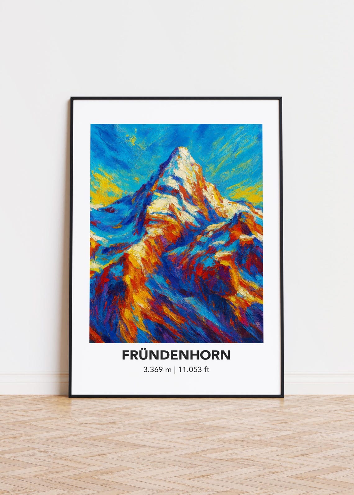 Frundenhorn Vibrant Oil Painting Snowy Alpine Peak Sunset Poster