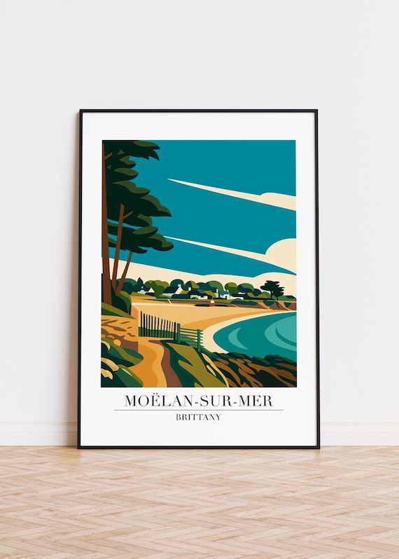 Moelan sur Mer Brittany France Coastal Pines Beach Path Travel Poster
