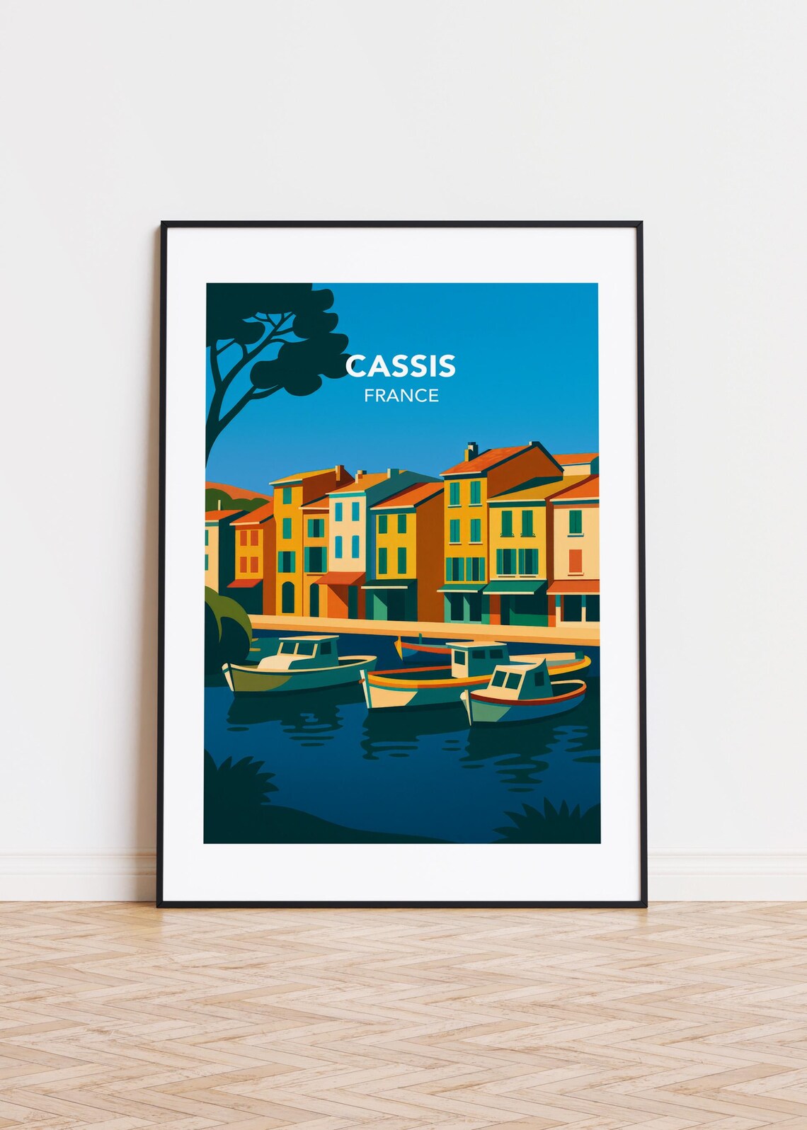 Cassis France Harbor Boats Colorful Buildings Retro Travel Poster