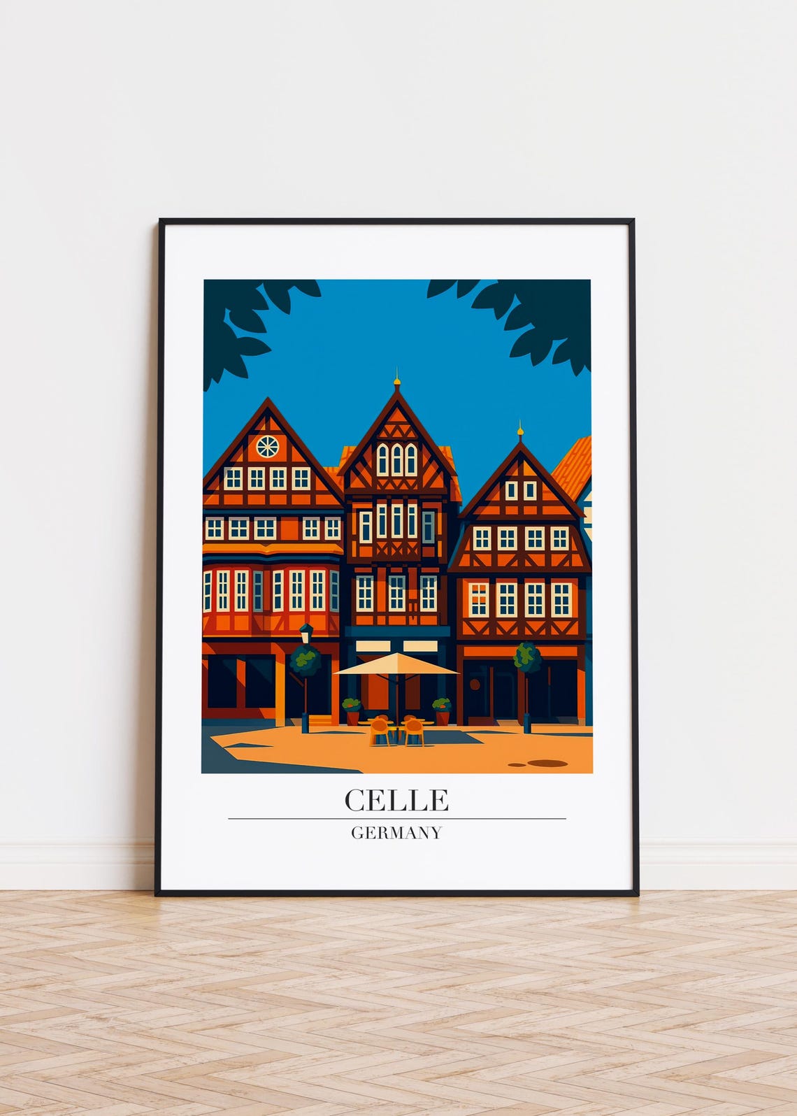 Celle Germany Moonlit Half Timbered Old Town Square Travel Poster