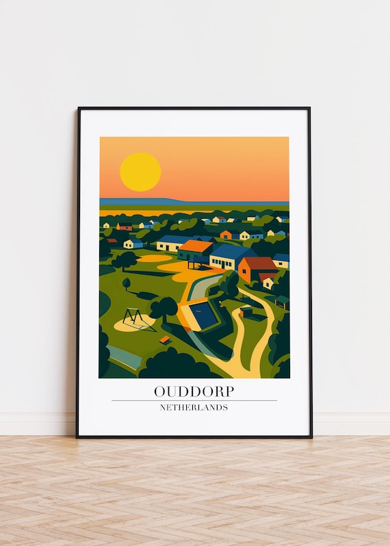 Ouddorp Netherlands Golden Village Sunset Retro Travel Art Poster
