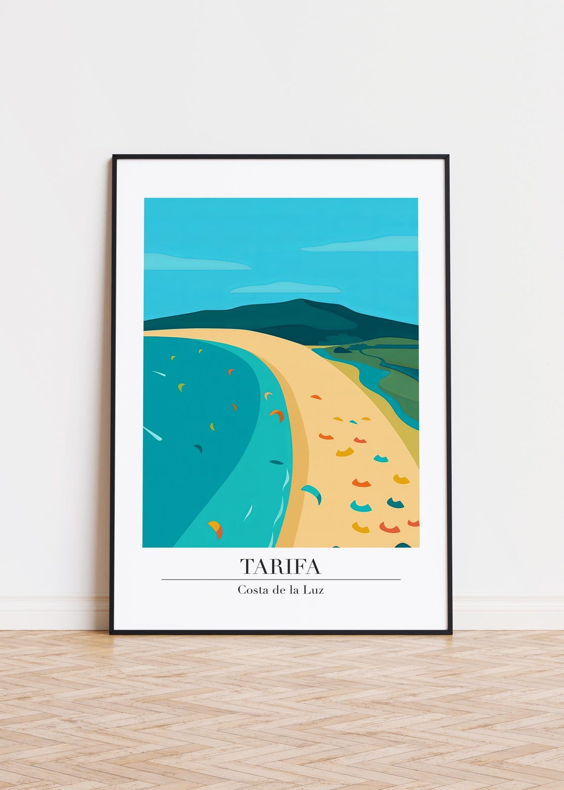 Tarifa Costa de la Luz Spain Retro Kite Beach Bay Travel Poster