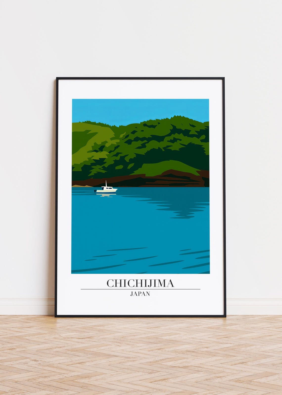 Chichijima Japan Turquoise Bay Sailboat Coastal Landscape Poster