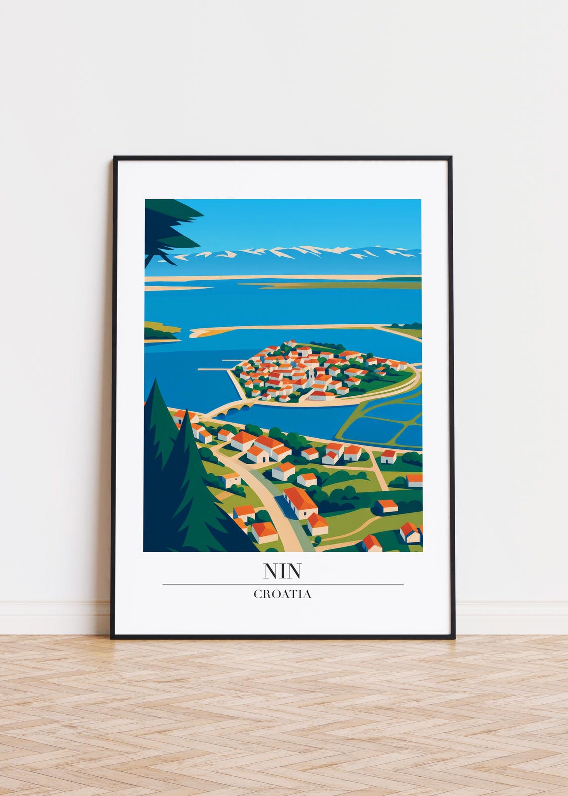 Nin Croatia Island Old Town Salt Pans Blue Lagoon Travel Poster