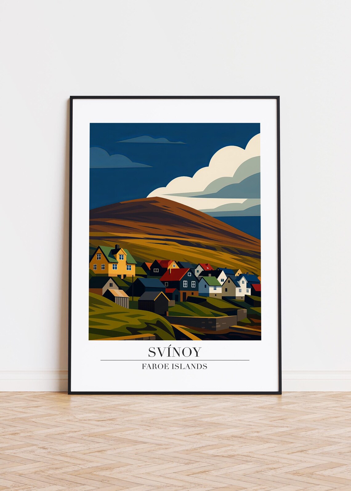 Svinoy Island Village Faroe Islands Colorful Retro Travel Poster
