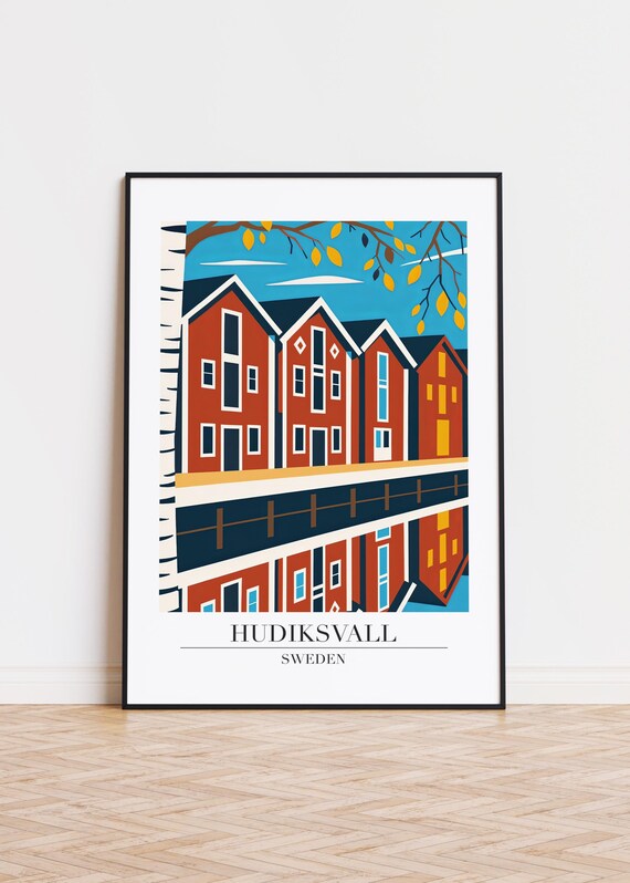 Hudiksvall Sweden Poster Modern Scandinavian Illustration Art