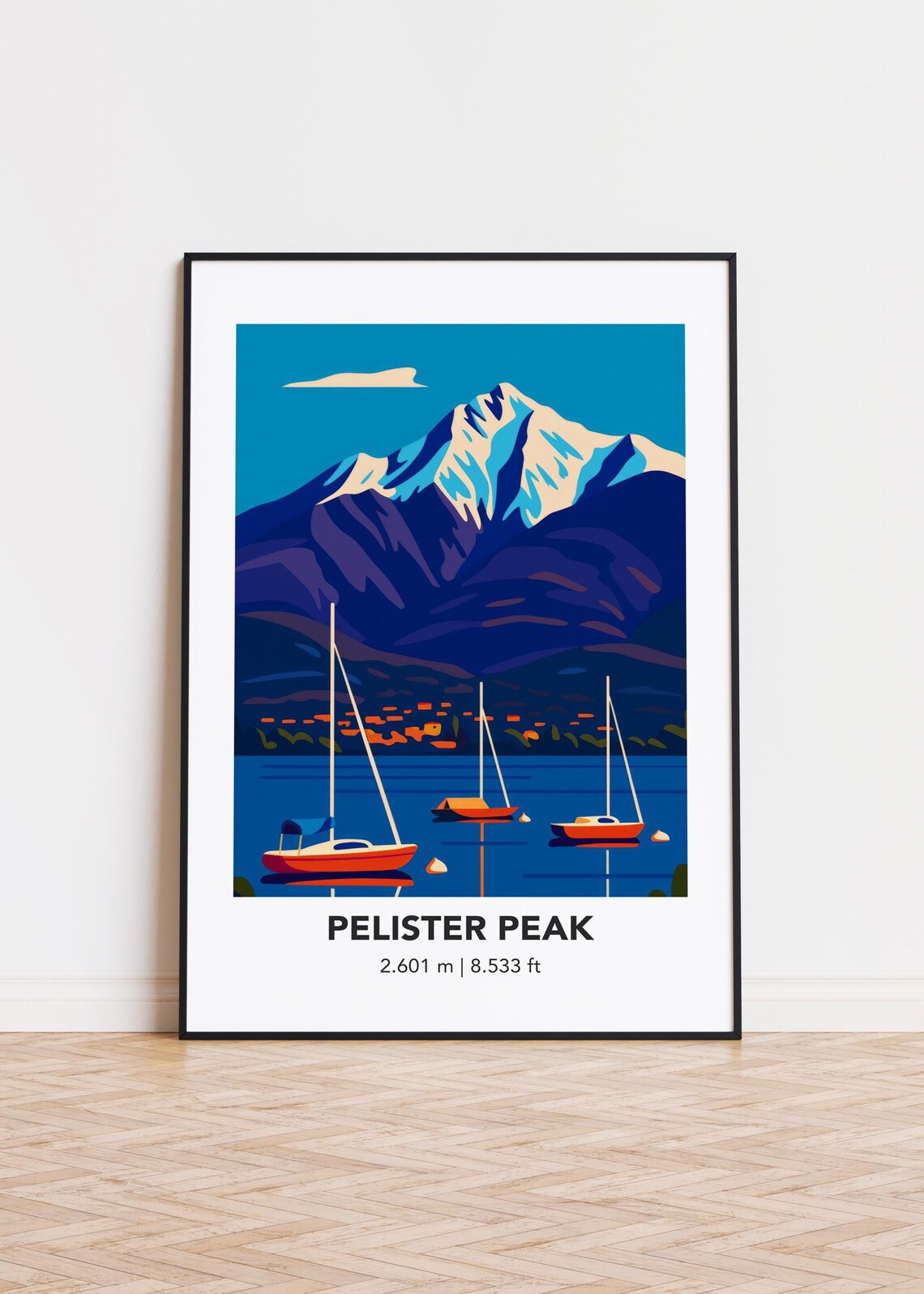 Pelister Peak Blue Snow Mountain Lake Sailboats Travel Poster