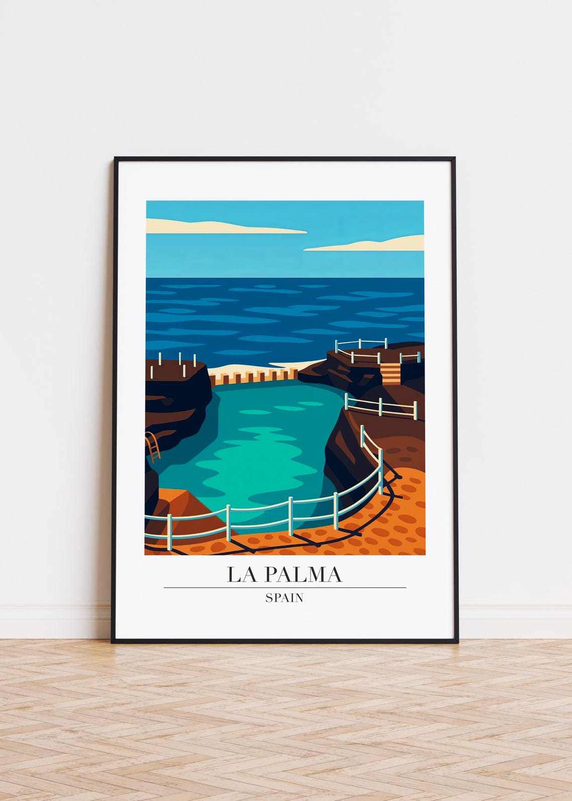 La Palma Spain Natural Swimming Cove Rocky Coast Travel Poster