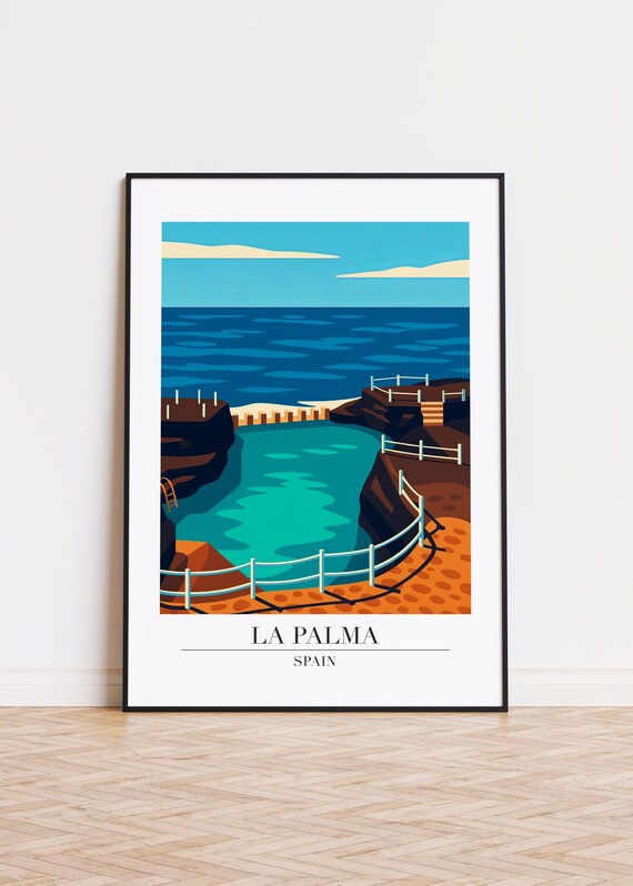 La Palma Spain Natural Swimming Cove Rocky Coast Travel Poster