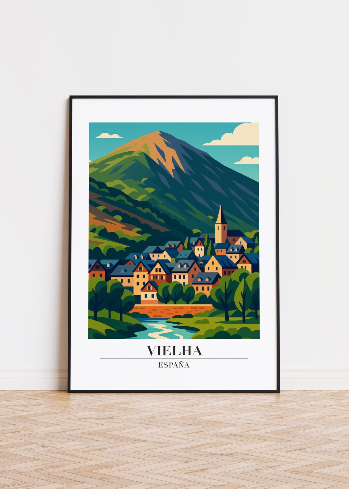 Vielha Spain Travel Poster, Modern City Illustration