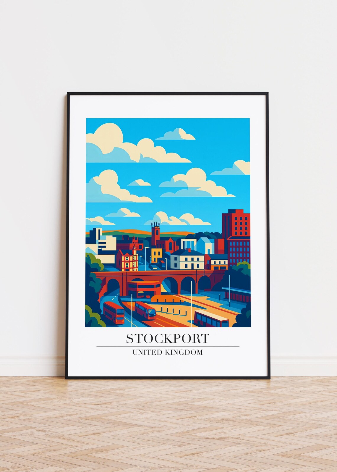 Stockport United Kingdom Historic Viaduct City Skyline Poster