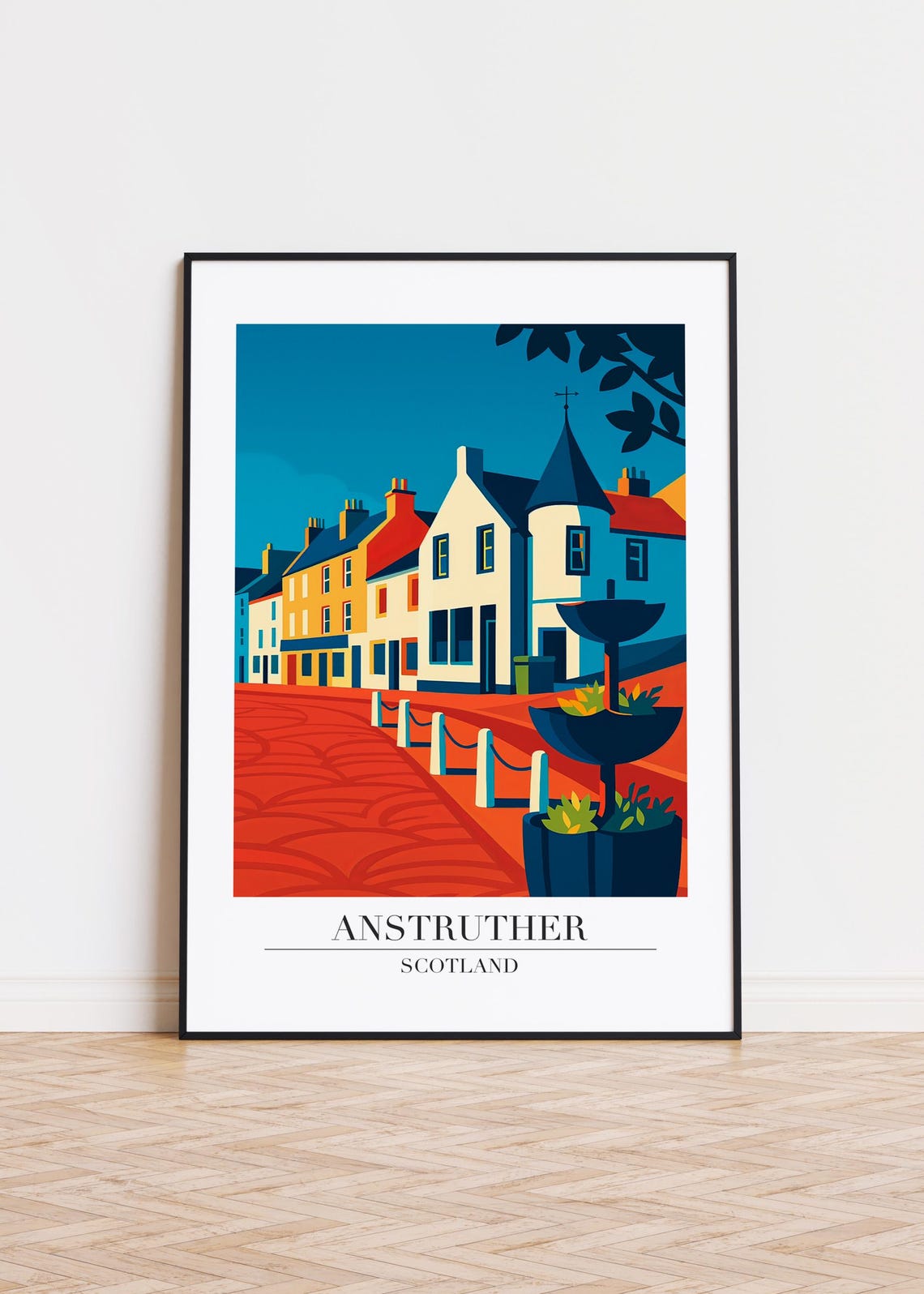 Anstruther Scotland Harbor Town Street Modern Travel Poster Art