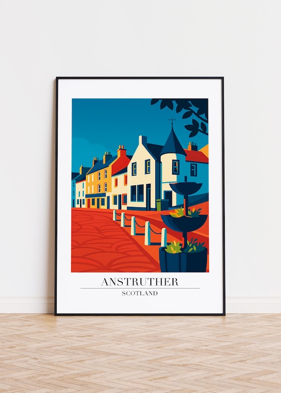 Anstruther Scotland Harbor Town Street Modern Travel Poster Art