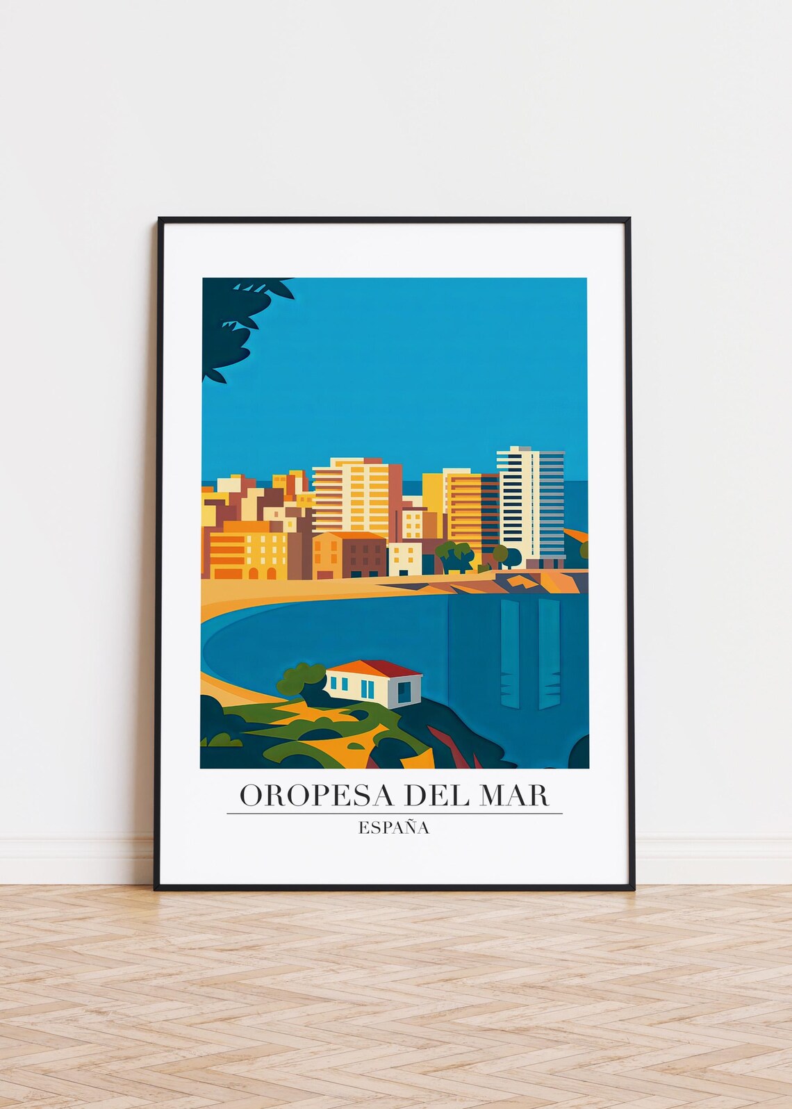 Oropesa del Mar Spain Skyline from the Sea Modern Travel Poster Artwork