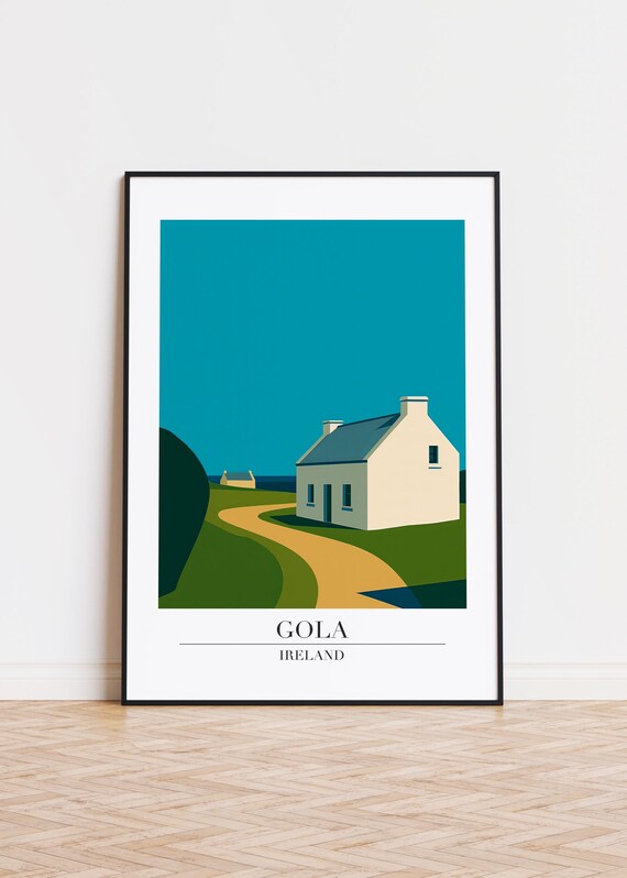 Gola Ireland White Cottage On Winding Country Road Travel Poster