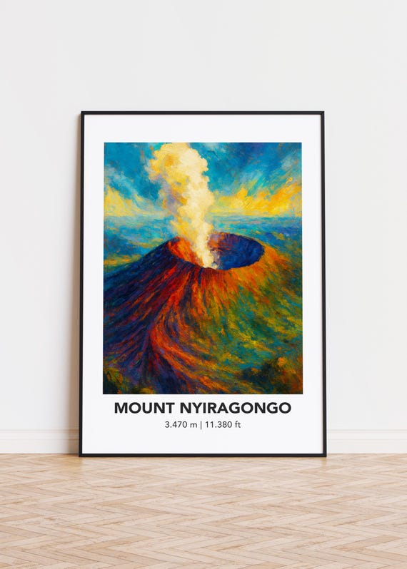 Mount Nyiragongo Poster Modern Oil Painting Style Mountain Art Print