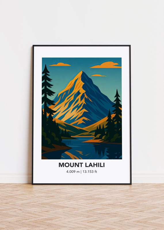 Mount Lahili Art Print, Modern Mountain Illustration