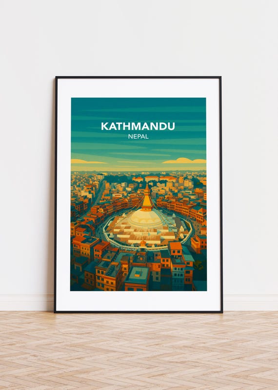 Kathmandu Cityscape Poster Nepal Travel Art Print