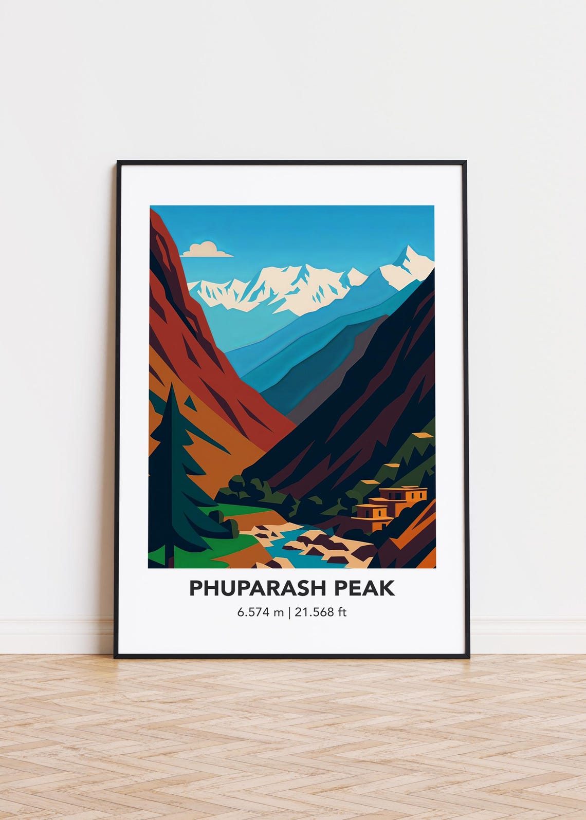 Phuparash Peak Mountain Valley River Village Modern Art Travel Poster