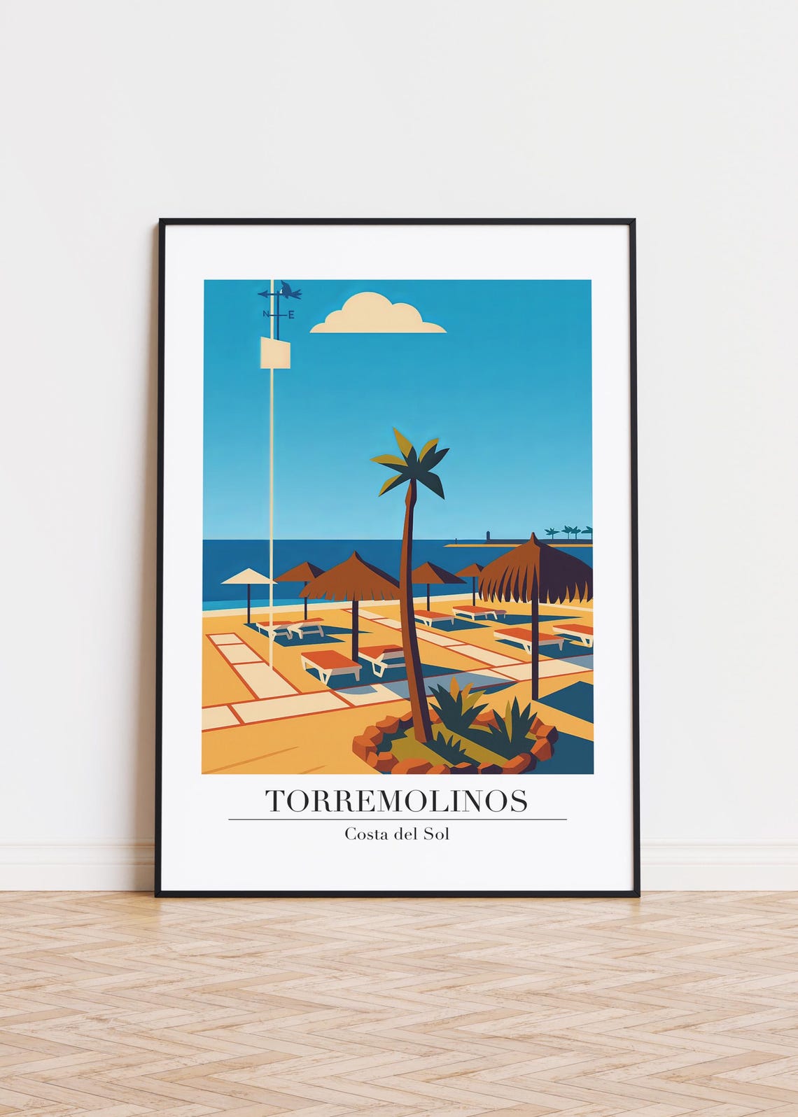 Torremolinos Costa del Sol Spain Retro Beach Umbrellas Travel Poster