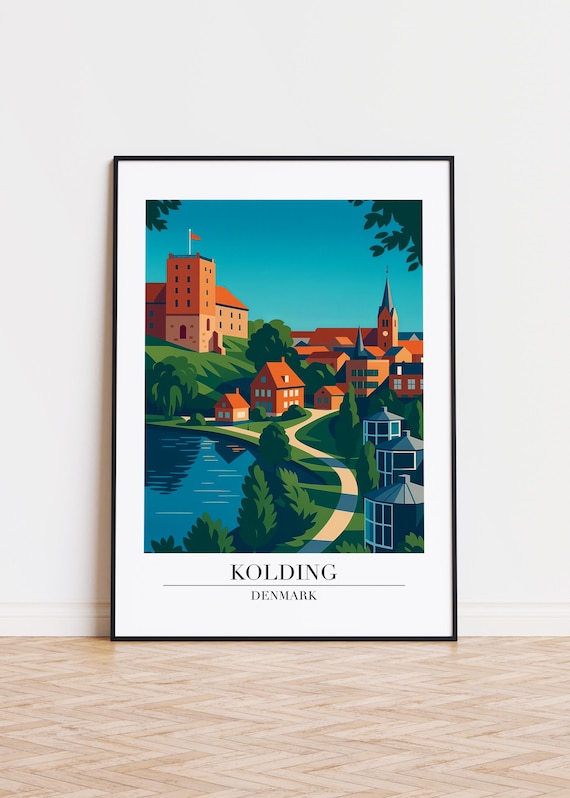 Kolding Denmark Castle and Church Vintage Style Travel Poster