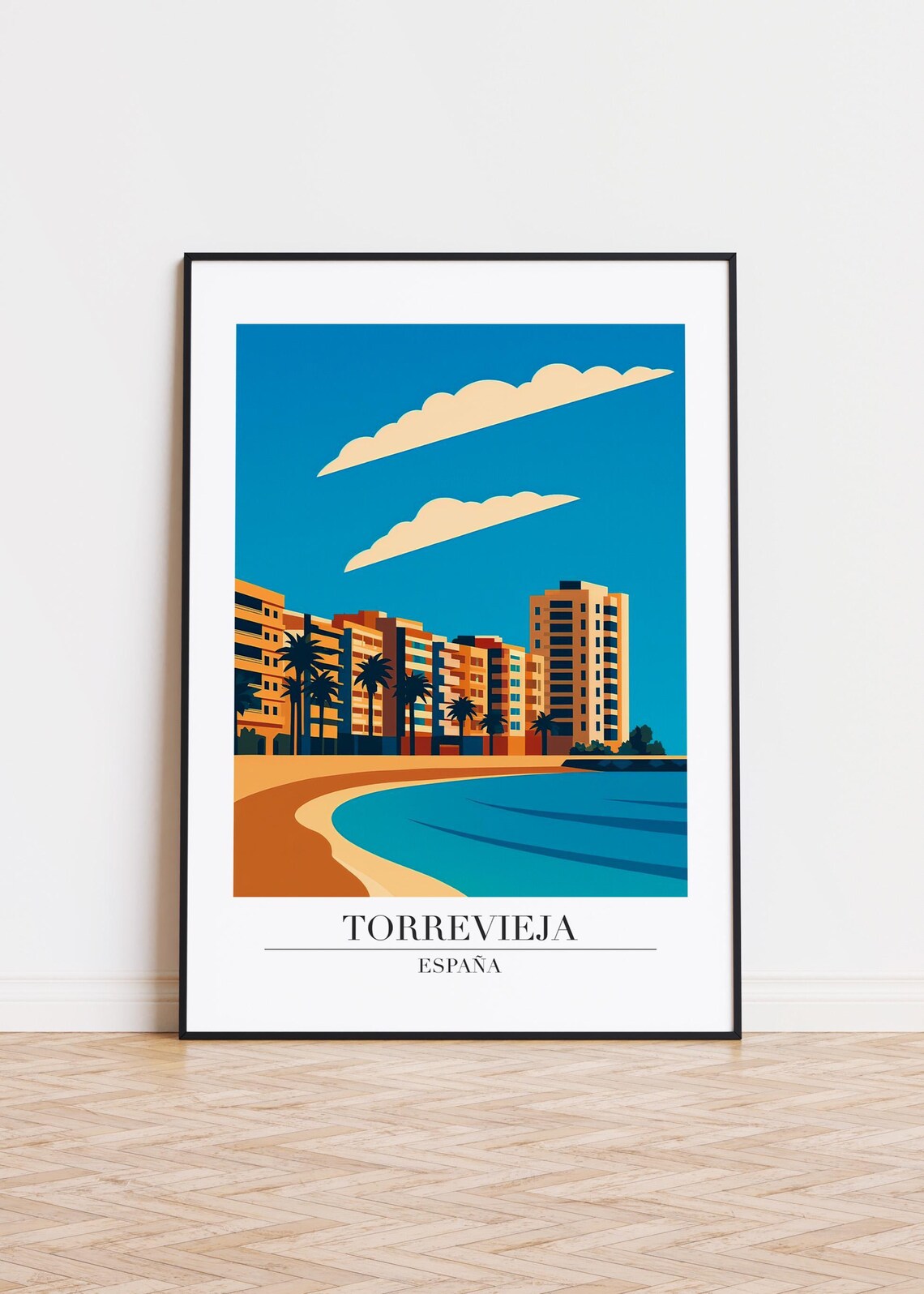 Torrevieja Spain Beachfront City Skyline Modern Travel Poster