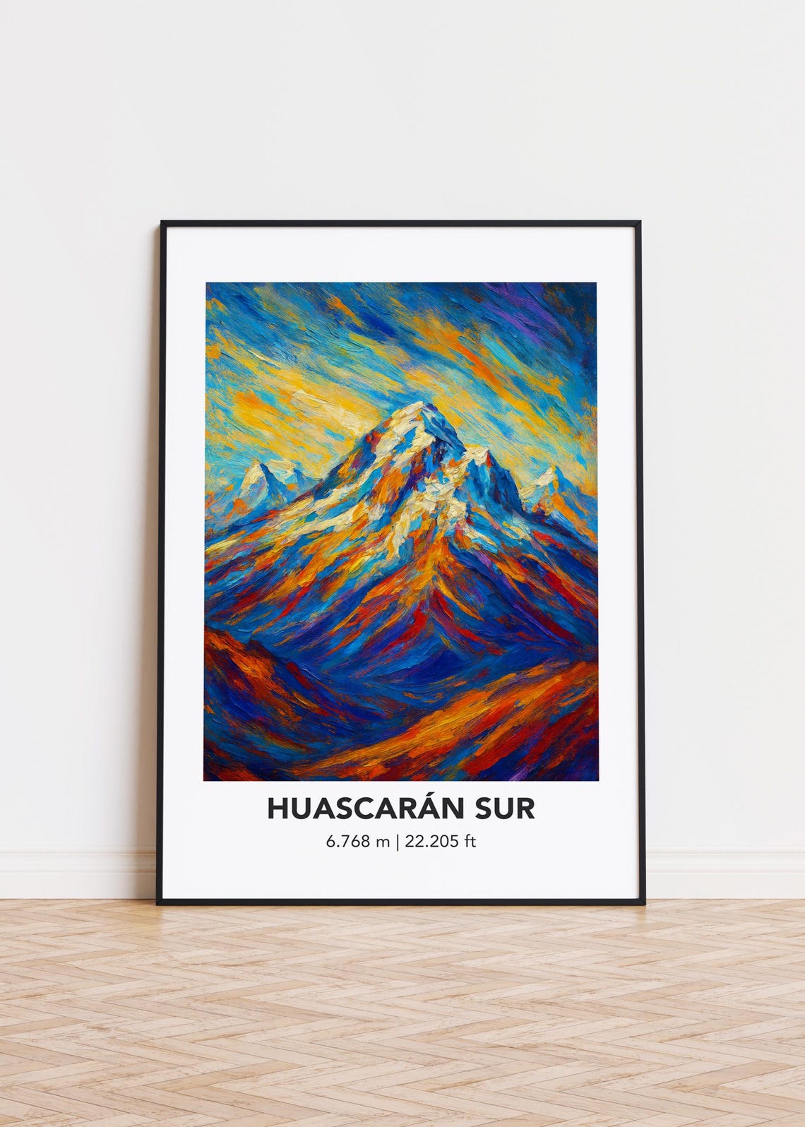 Huascaran Sur Mountain Oil Painting Vivid Alpine Summit Art Poster