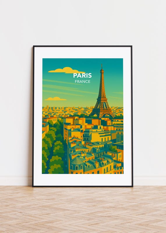 Paris Illustration Print Skyline Silhouette Modern Wall Art