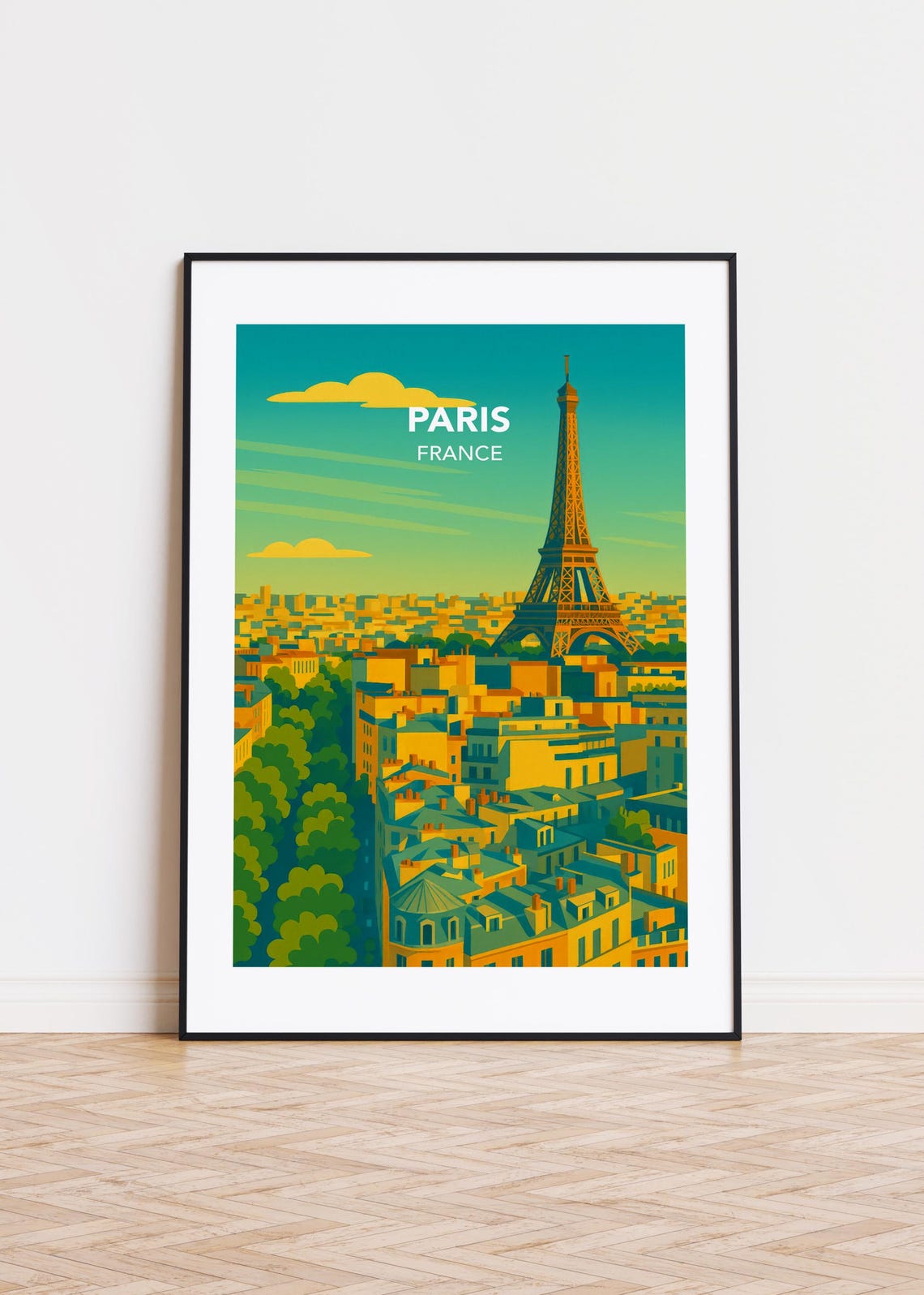Paris Illustration Print Skyline Silhouette Modern Wall Art