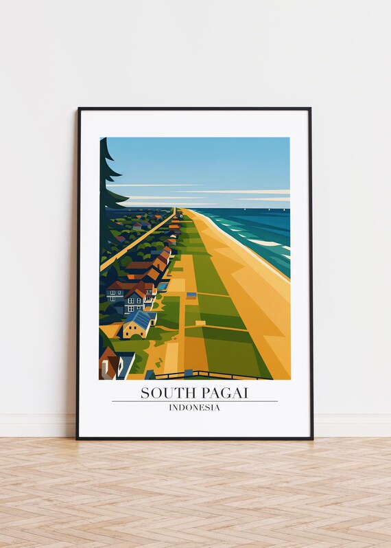 South Pagai Indonesia Poster Modern City Illustration Art
